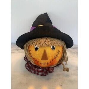 Vintage Trendmaster Pumpkin Jack O' Lantern Scarecrow Head Halloween Dec…